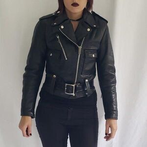 80s Harley Davidson Black Leather‎ Biker Jacket